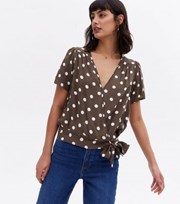 New Look Brown Spot Wrap Blouse